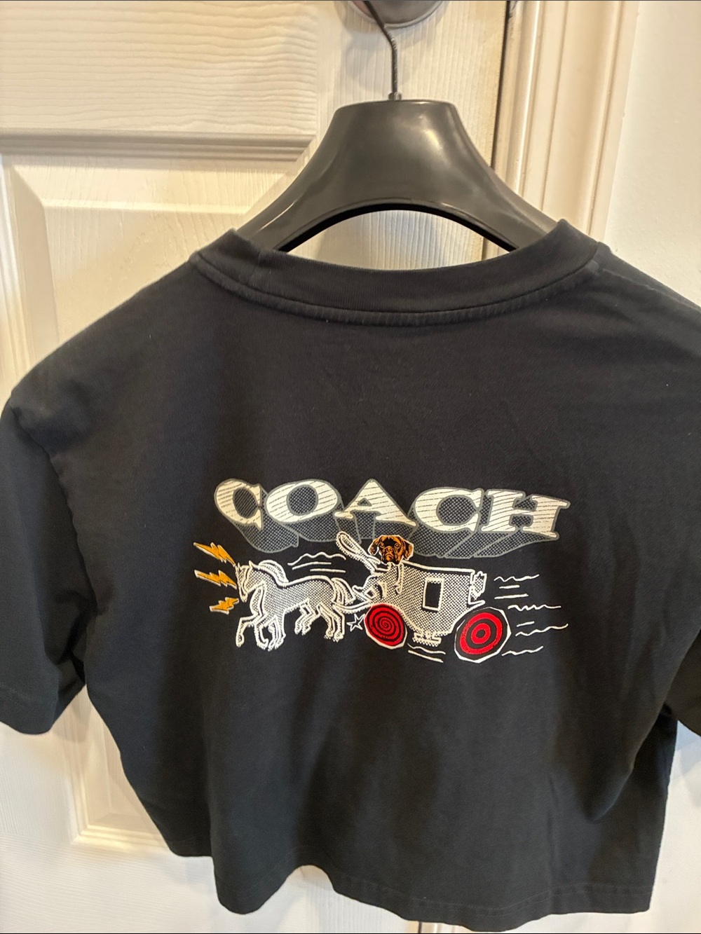 Coach Black Cropped Tee with Multicolor Carriage